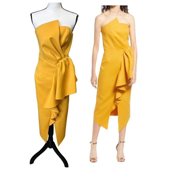 Elliatt Dresses & Skirts - SOLD ELLIATT Reception Cascade Ruffle Strapless Cocktail Dress MARIGOLD XS